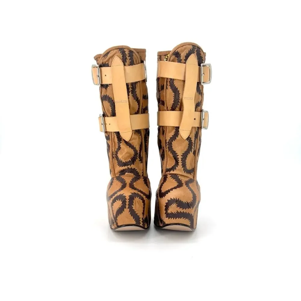 Vivienne Westwood 2013 Climate Revolution Squiggle Print Bondage Boots 6UK